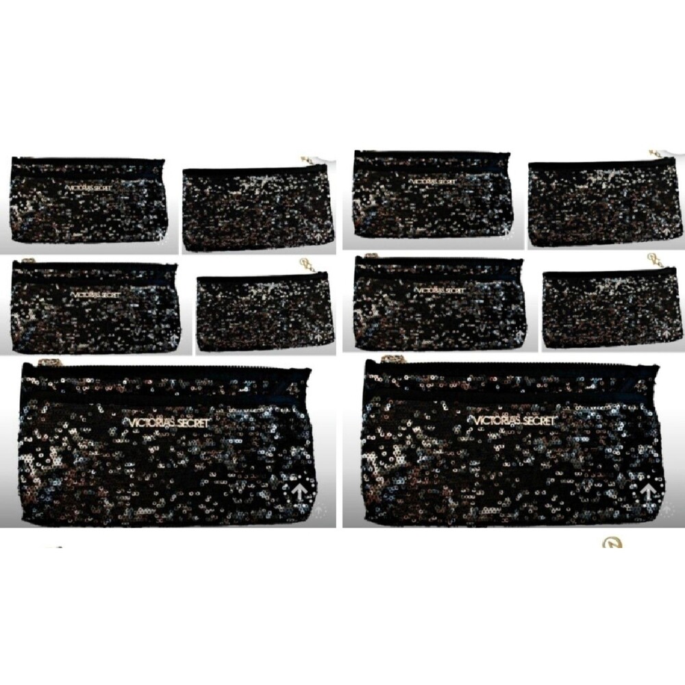 10pk VICTORIA'S SECRET black sequin wallet clutch with zippered closure bag NEW